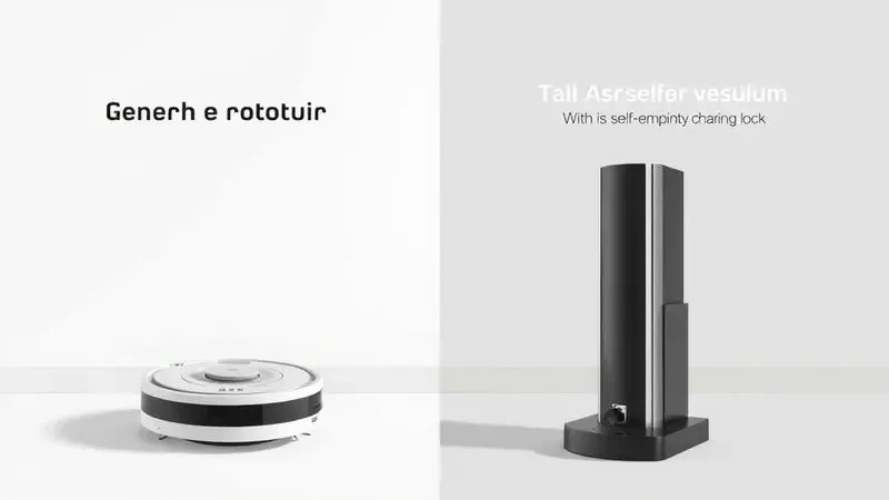 Comparação visual entre um robô aspirador básico e um modelo avançado com base de esvaziamento automático.